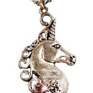 STERLING SILVER UNICORN WITH 1/2 CARAT CUBIC ZIRCONIA NECKLACE, VERY DETAILED,